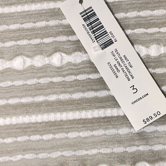NWT Chicos Striped Cardigan Jacket Beige Sand Sz 3 XL 16 Open Front Textured - Picture 7 of 14
